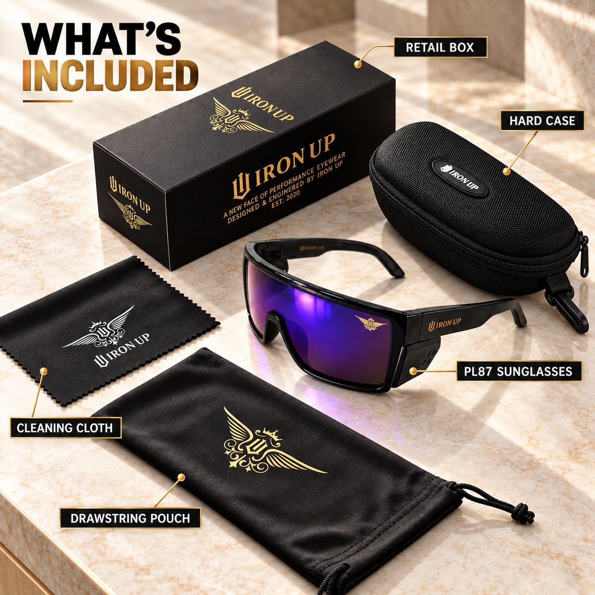 Iron Up PL-87 what's included: box, hard case, pouch and cleaning cloth