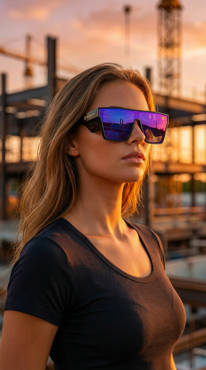 Woman wearing Iron Up AK-47 blue lens