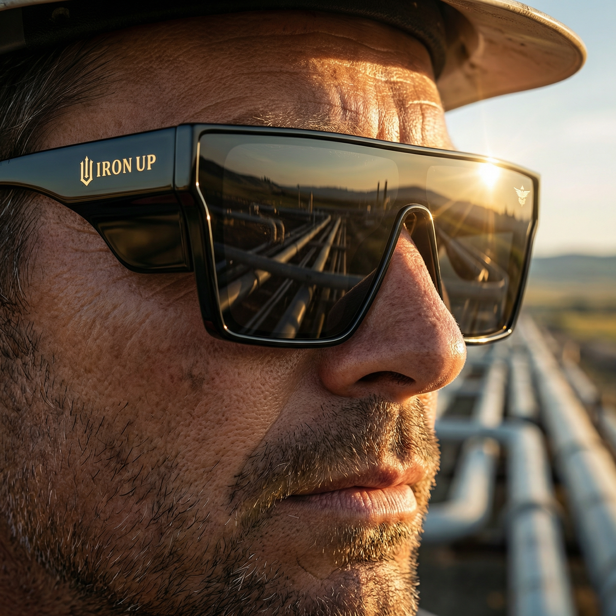 Worker wearing Iron Up AK-47 sunglasses