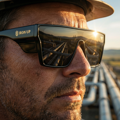 Worker wearing Iron Up AK-47 sunglasses