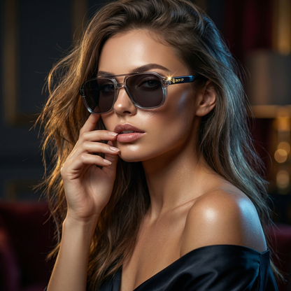 Woman wearing Iron Up Capone sunglasses