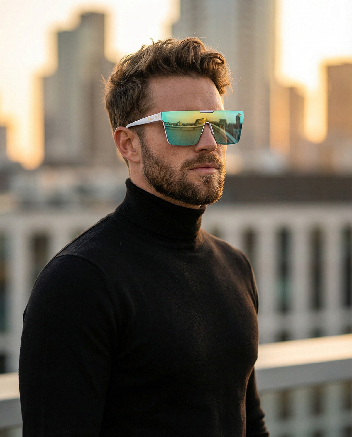 Man wearing Iron Up Envy sunglasses in the city