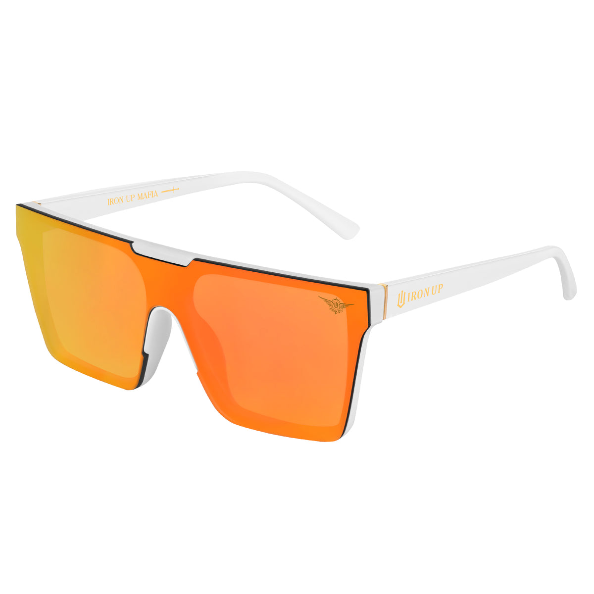 Iron Up Envy sunglasses, white frame with orange mirror lens