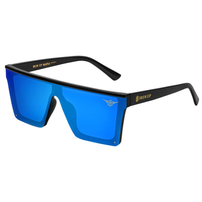 Iron Up Enzo polarized sunglasses, black frame with blue mirror lens