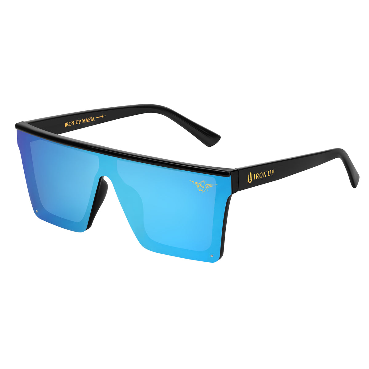 Iron Up Enzo polarized sunglasses, black frame with ice blue mirror lens