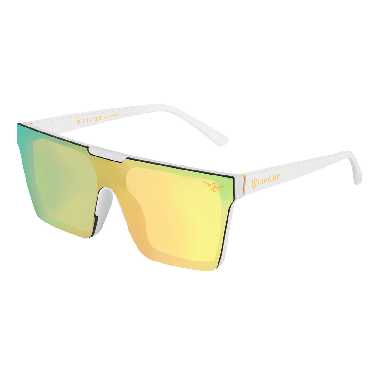 Iron Up Envy sunglasses, white frame with gold mirror lens