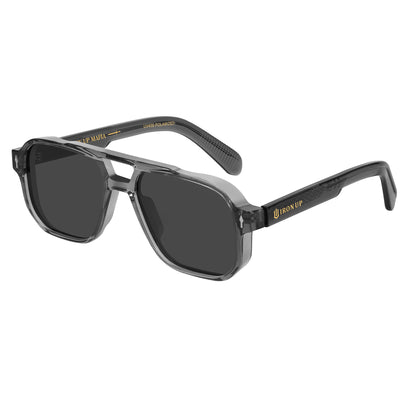 Iron Up Capone polarized sunglasses, crystal grey frame with smoke lens
