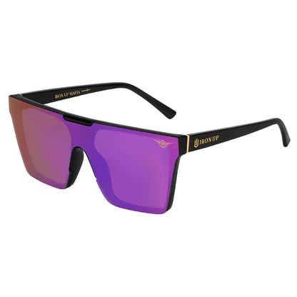 Iron Up Envy sunglasses, black frame with purple mirror lens