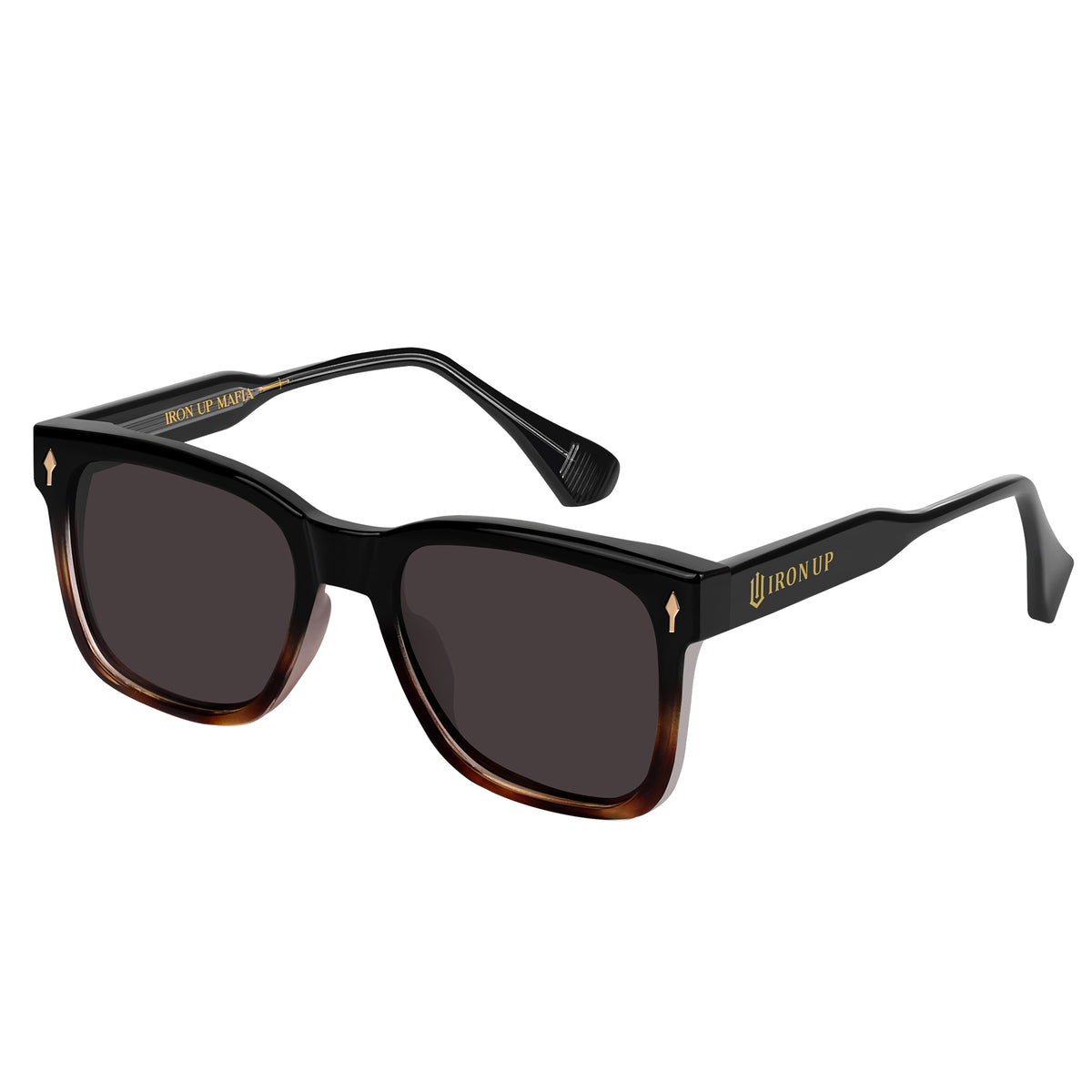Iron Up Monroe polarized sunglasses, black and tortoise frame with smoke lens