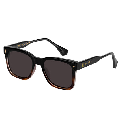 Iron Up Monroe polarized sunglasses, black and tortoise frame with smoke lens