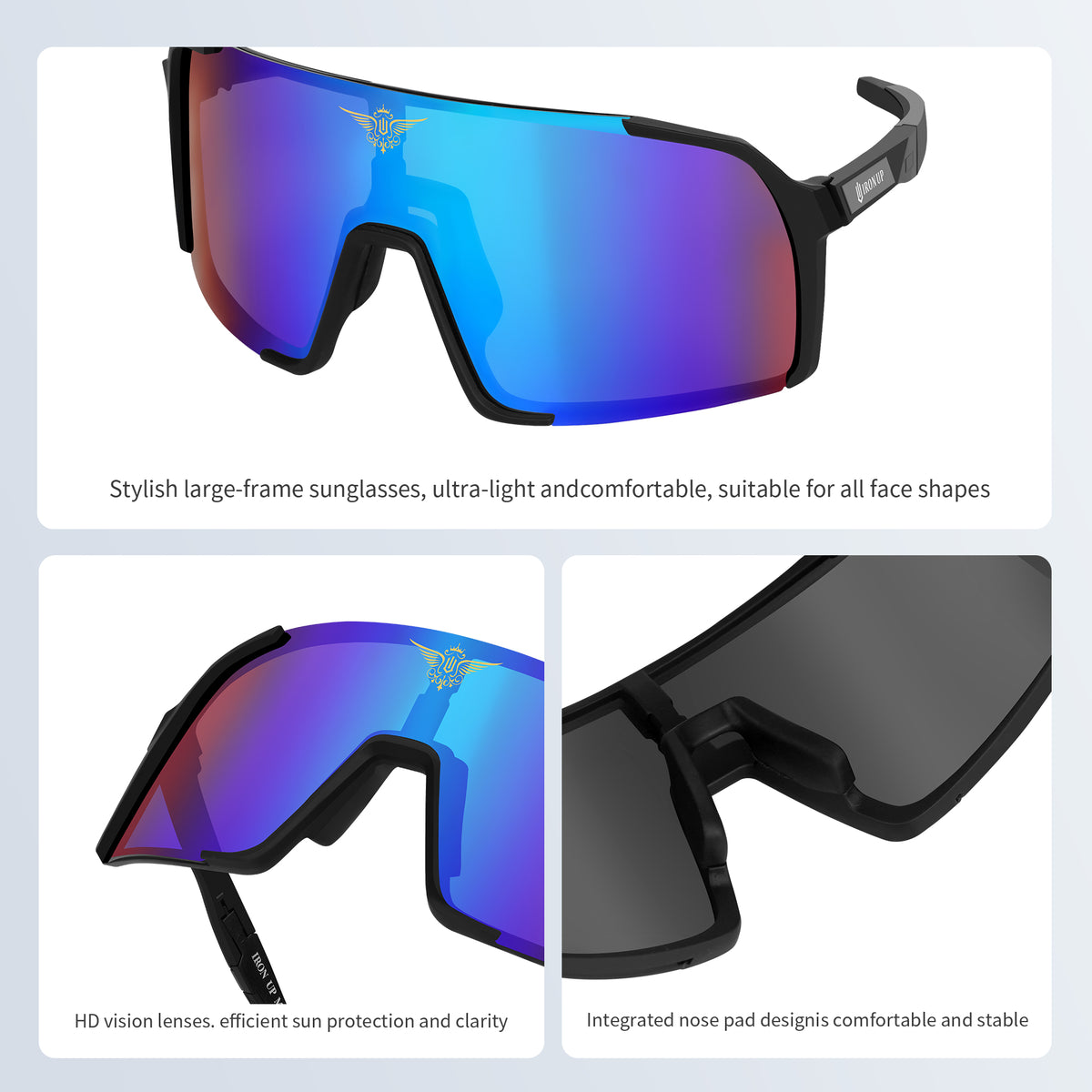 Iron Up Enduro polarized sport sunglasses, black frame, purple mirror lens